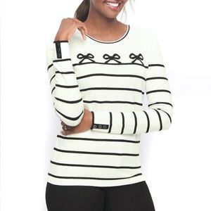 Tabots Knit Bow Puffed Sleeve Sweater Top